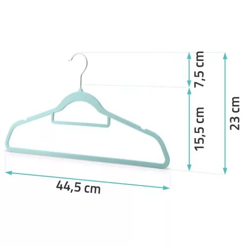 Vállfa, bársonyos ruhaakasztó 20 db-os készlet, csúszásmentes , menta - MS-859 Massido