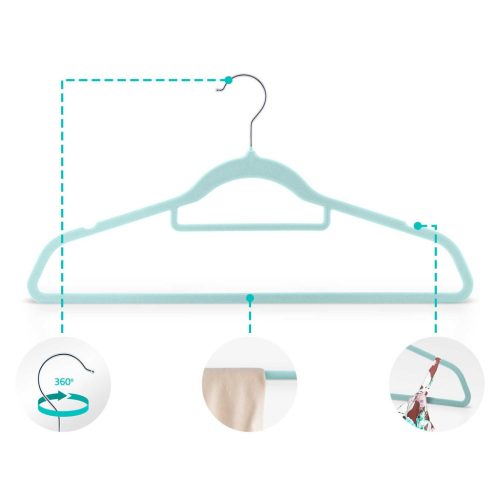 Vállfa, bársonyos ruhaakasztó 20 db-os készlet, csúszásmentes , menta - MS-859 Massido