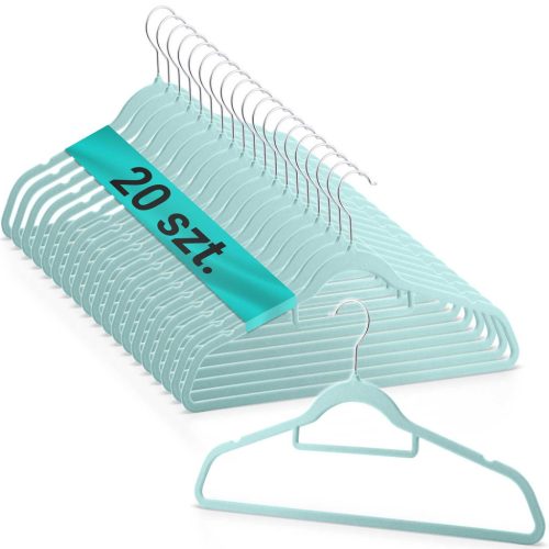 Vállfa, bársonyos ruhaakasztó 20 db-os készlet, csúszásmentes , menta - MS-859 Massido