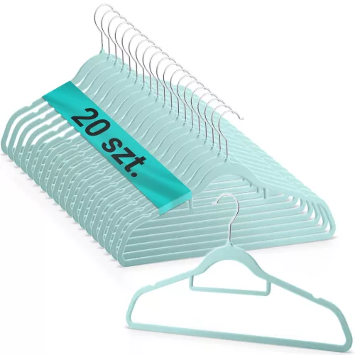 Vállfa, bársonyos ruhaakasztó 20 db-os készlet, csúszásmentes , menta - MS-859 Massido