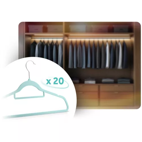 Vállfa, bársonyos ruhaakasztó 20 db-os készlet, csúszásmentes , menta - MS-859 Massido
