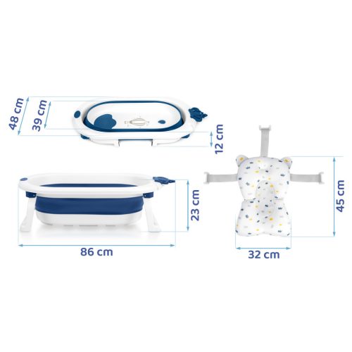 Összecsukható fürdőkád gyerekeknek, csecsemőknek Ricokids RK-286 betéttel, fehér és kék