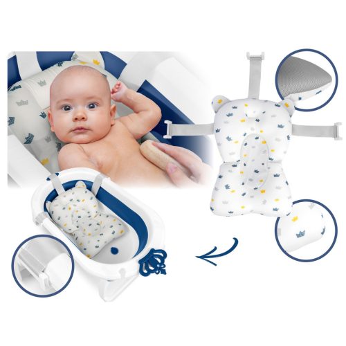 Összecsukható fürdőkád gyerekeknek, csecsemőknek Ricokids RK-286 betéttel, fehér és kék