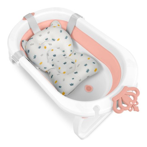 Összecsukható fürdőkád gyerekeknek, csecsemőknek Ricokids RK-286 betéttel, fehér és rózsaszín