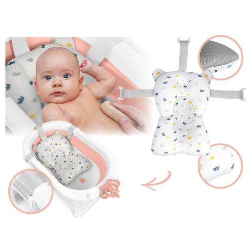 Összecsukható fürdőkád gyerekeknek, csecsemőknek Ricokids RK-286 betéttel, fehér és rózsaszín