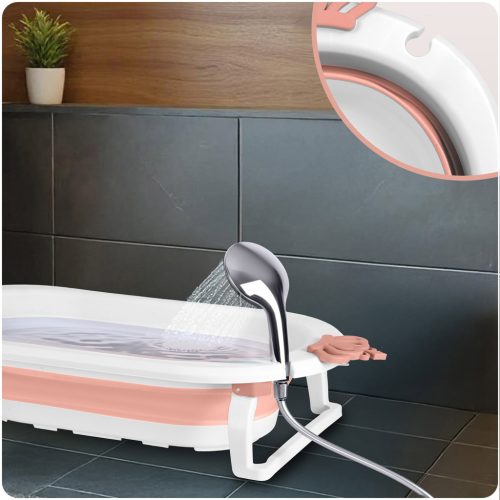 Összecsukható fürdőkád gyerekeknek, csecsemőknek Ricokids RK-286 betéttel, fehér és rózsaszín