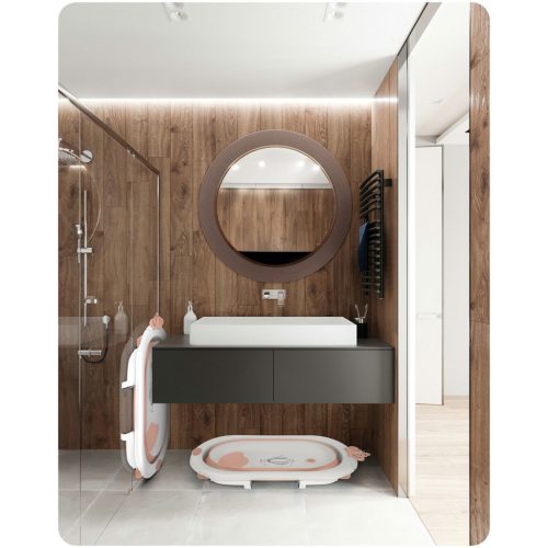 Összecsukható fürdőkád gyerekeknek, csecsemőknek Ricokids RK-286 betéttel, fehér és rózsaszín