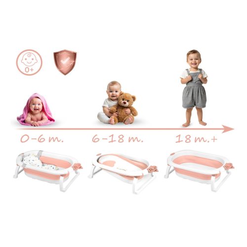 Összecsukható fürdőkád gyerekeknek, csecsemőknek Ricokids RK-286 betéttel, fehér és rózsaszín