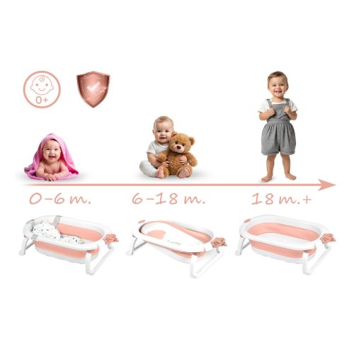 Összecsukható fürdőkád gyerekeknek, csecsemőknek Ricokids RK-286 betéttel, fehér és rózsaszín