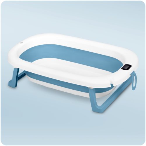 Összecsukható fürdőkád gyerekeknek, csecsemőknek hőmérővel és betéttel RK-287 fehér és kék