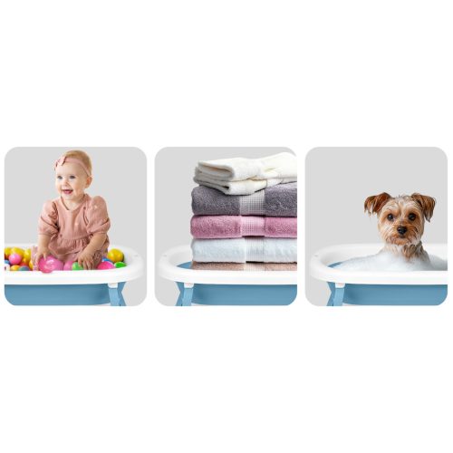 Összecsukható fürdőkád gyerekeknek, csecsemőknek hőmérővel és betéttel RK-287 fehér és kék