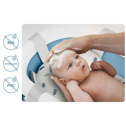 Összecsukható fürdőkád gyerekeknek, csecsemőknek hőmérővel és betéttel RK-287 fehér és kék