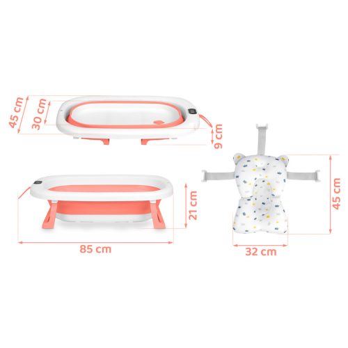 Összecsukható fürdőkád gyerekeknek, csecsemőknek hőmérővel és betéttel Ricokids RK-287 fehér és rózsaszín