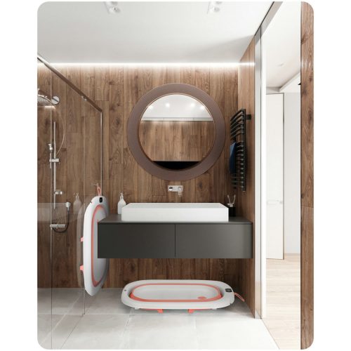 Összecsukható fürdőkád gyerekeknek, csecsemőknek hőmérővel és betéttel Ricokids RK-287 fehér és rózsaszín