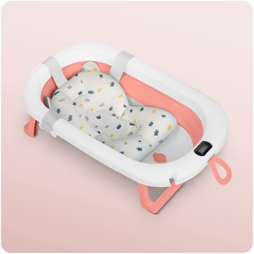 Összecsukható fürdőkád gyerekeknek, csecsemőknek hőmérővel és betéttel Ricokids RK-287 fehér és rózsaszín