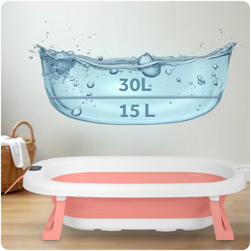 Összecsukható fürdőkád gyerekeknek, csecsemőknek hőmérővel és betéttel Ricokids RK-287 fehér és rózsaszín