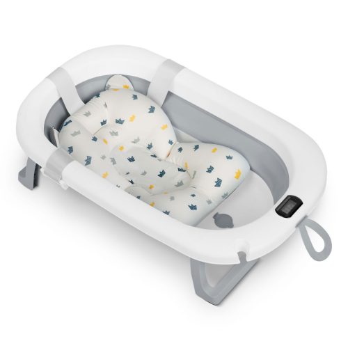 Összecsukható fürdőkád gyerekeknek, csecsemőknek hőmérővel és betéttel Ricokids RK-287 fehér-szürke