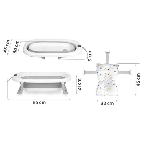 Összecsukható fürdőkád gyerekeknek, csecsemőknek hőmérővel és betéttel Ricokids RK-287 fehér-szürke