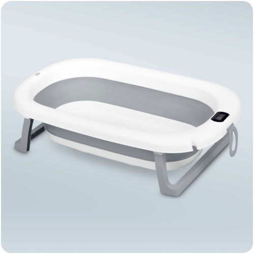 Összecsukható fürdőkád gyerekeknek, csecsemőknek hőmérővel és betéttel Ricokids RK-287 fehér-szürke