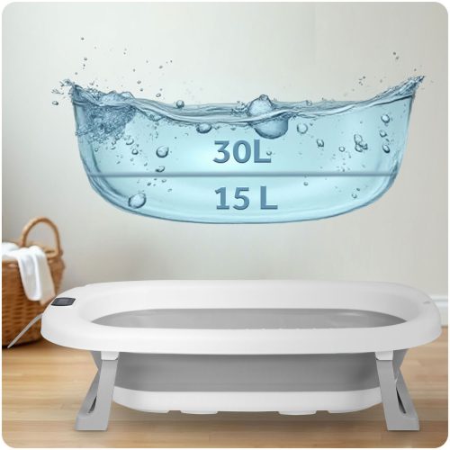 Összecsukható fürdőkád gyerekeknek, csecsemőknek hőmérővel és betéttel Ricokids RK-287 fehér-szürke