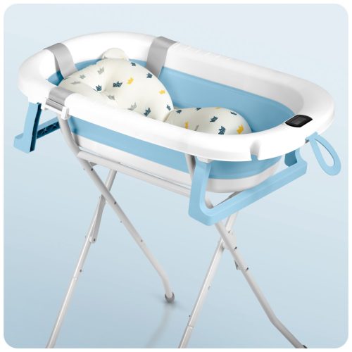 Összecsukható fürdőkád gyerekeknek, csecsemőknek kerettel, hőmérővel és betéttel Ricokids RK-287 fehér és kék