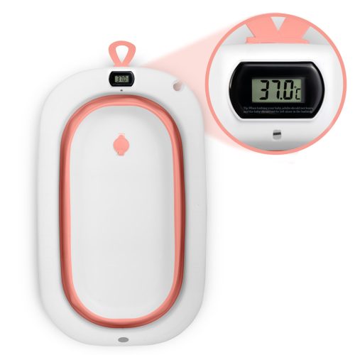 Összecsukható fürdőkád gyerekeknek, csecsemőknek kerettel, hőmérővel és betéttel Ricokids RK-287 fehér és rózsaszín