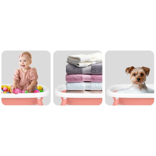 Összecsukható fürdőkád gyerekeknek, csecsemőknek kerettel, hőmérővel és betéttel Ricokids RK-287 fehér és rózsaszín