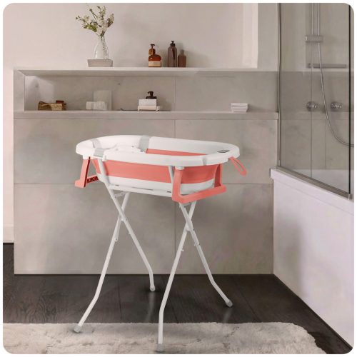 Összecsukható fürdőkád gyerekeknek, csecsemőknek kerettel, hőmérővel és betéttel Ricokids RK-287 fehér és rózsaszín