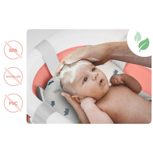 Összecsukható fürdőkád gyerekeknek, csecsemőknek kerettel, hőmérővel és betéttel Ricokids RK-287 fehér és rózsaszín