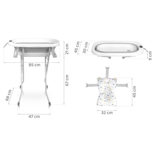 Összecsukható fürdőkád gyerekeknek, csecsemőknek kerettel, hőmérővel és betéttel Ricokids RK-287 fehér és szürke-A