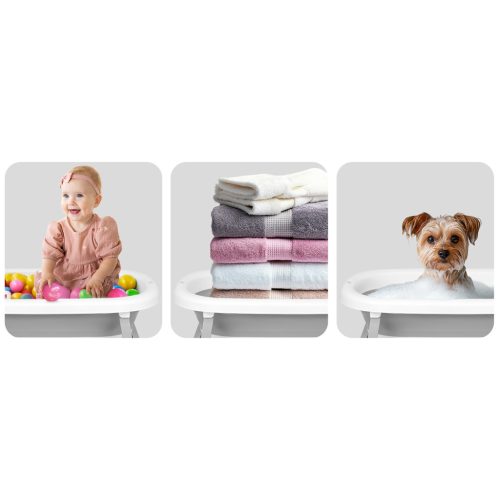 Összecsukható fürdőkád gyerekeknek, csecsemőknek kerettel, hőmérővel és betéttel Ricokids RK-287 fehér és szürke-A