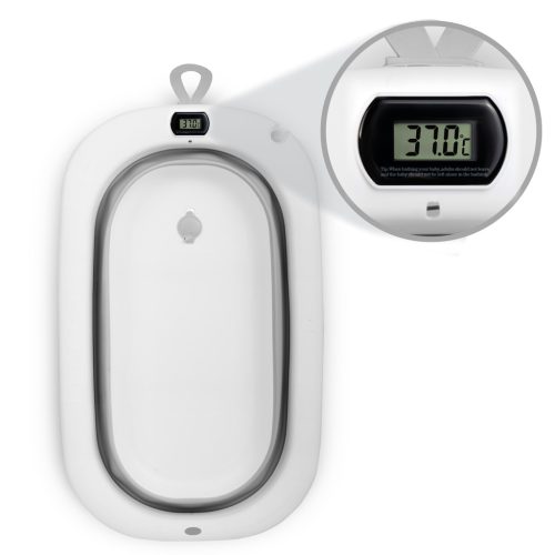 Összecsukható fürdőkád gyerekeknek, csecsemőknek kerettel, hőmérővel és betéttel Ricokids RK-287 fehér és szürke