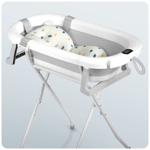 Összecsukható fürdőkád gyerekeknek, csecsemőknek kerettel, hőmérővel és betéttel Ricokids RK-287 fehér és szürke
