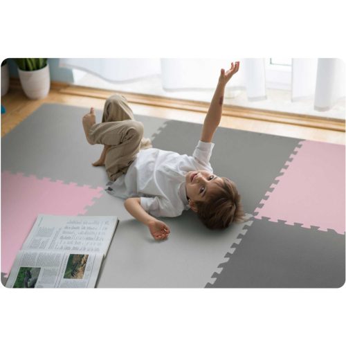 Habszivacs kirakós szőnyeg 180x180cm 9 db-os szürke-rózsaszín