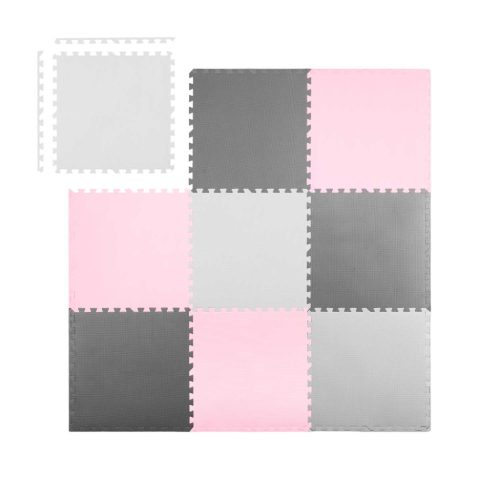 Habszivacs kirakós szőnyeg 180x180cm 9 db-os szürke-rózsaszín