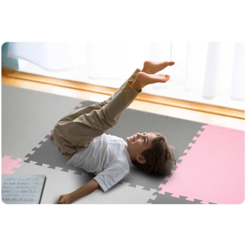 Habszivacs kirakós szőnyeg 180x180cm 9 db-os szürke-rózsaszín