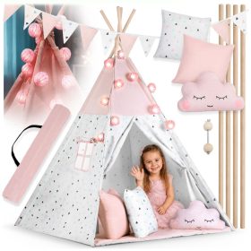   Nukido Teepee sátor gyerekeknek füzérrel és fényekkel - rózsaszín
