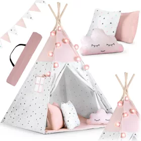   Nukido Teepee sátor gyerekeknek füzérrel és fényekkel - rózsaszín