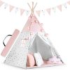 Nukido Teepee sátor gyerekeknek füzérrel és fényekkel - rózsaszín