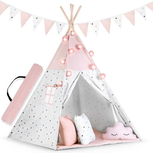 Nukido Teepee sátor gyerekeknek füzérrel és fényekkel - rózsaszín