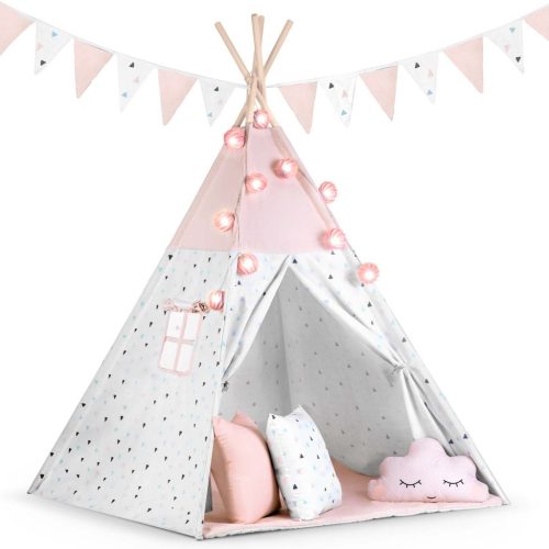 Nukido Teepee sátor gyerekeknek füzérrel és fényekkel - rózsaszín