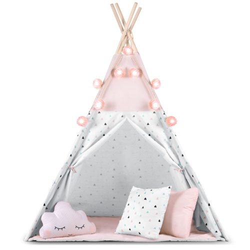 Nukido Teepee sátor gyerekeknek füzérrel és fényekkel - rózsaszín