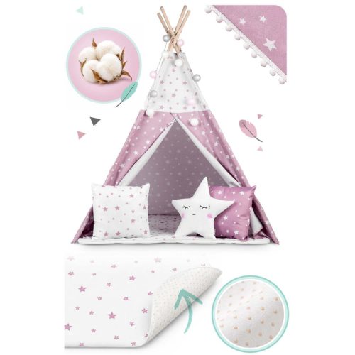 Nukido Teepee sátor lámpákkal gyerekeknek - rózsaszín csillagokkal