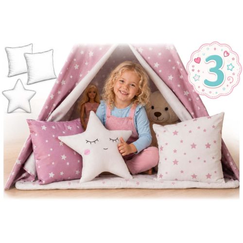 Nukido Teepee sátor lámpákkal gyerekeknek - rózsaszín csillagokkal