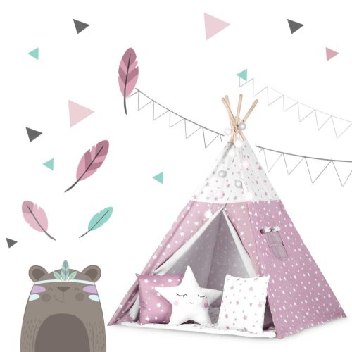 Nukido Teepee sátor lámpákkal gyerekeknek - rózsaszín csillagokkal