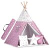Nukido Teepee sátor lámpákkal gyerekeknek - rózsaszín csillagokkal