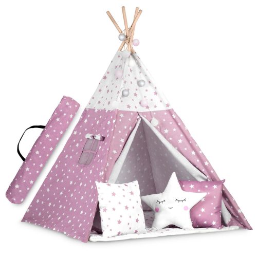 Nukido Teepee sátor lámpákkal gyerekeknek - rózsaszín csillagokkal