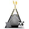 Teepee Indián sátor - játszósátor gyerekeknek lámpával , szőnyeggel és párnákkal , fekete-fehér pandával - Nukido
