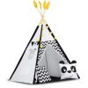 Teepee Indián sátor - játszósátor gyerekeknek lámpával , szőnyeggel és párnákkal , fekete-fehér pandával - Nukido