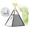 Teepee Indián sátor - játszósátor gyerekeknek lámpával , szőnyeggel és párnákkal , fekete-fehér pandával - Nukido